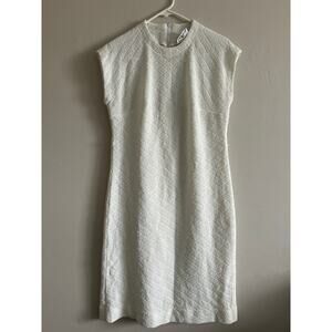 Vintage Leslie Pomer White Textured Sheath Dress Mod 60s Boucle Sleeveless
